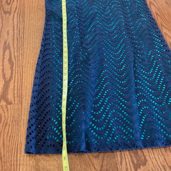 NWT TRACY NEGOSHIAN women’s sleeveless EYELET dress blue over turquoise lining L - Picture 11 of 14